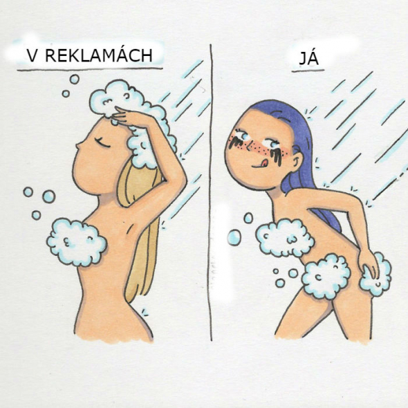 Sprchování podle reklamy vs. v reálném životě