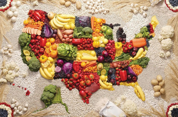 Chutná ovocno-zeleninová mapa Spojených států