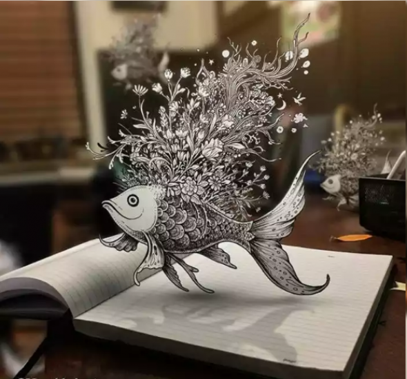 Kresby opravdu budí nereálný dojem. Jako například tato japonská rybička!