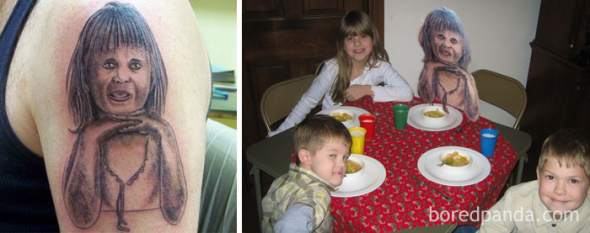 7. Ne, tohle není holčička z hororu, to má jen tatínek nejhorší tetování na světě!