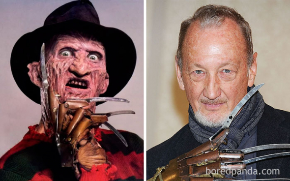 3# Vrah ze sna Freddy Krueger v Noční můře v Elm street a Robert Englund jako jeho skutečná předloha. Podoba se nedá zapřít! (1984)