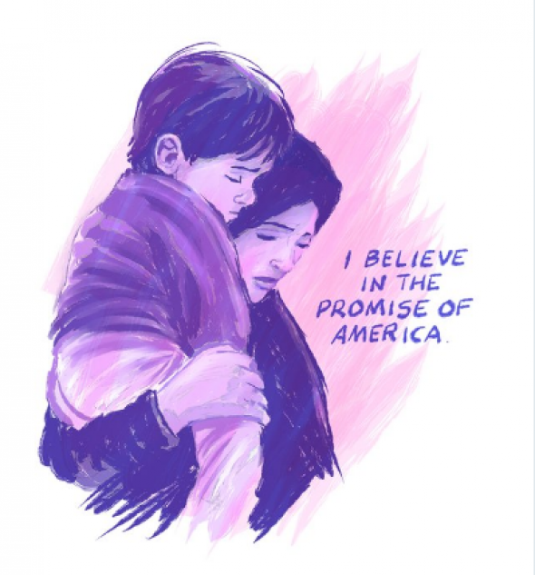 „Věřím ve slib Ameriky“.