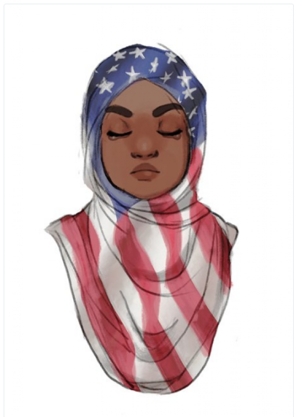 Na internetu se objevilo mnoho obrázků muslimských žen zahalených do hidžábu v barvách americké vlajky.