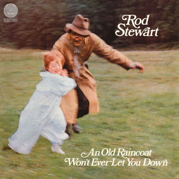 Rod Steward jako úchylný „dědeček hříbeček“ na obalu desky An Old Raincoat Won&#039;t Ever Let You Down (Stará pláštěnka tě nikdy nenechá na holičkách)